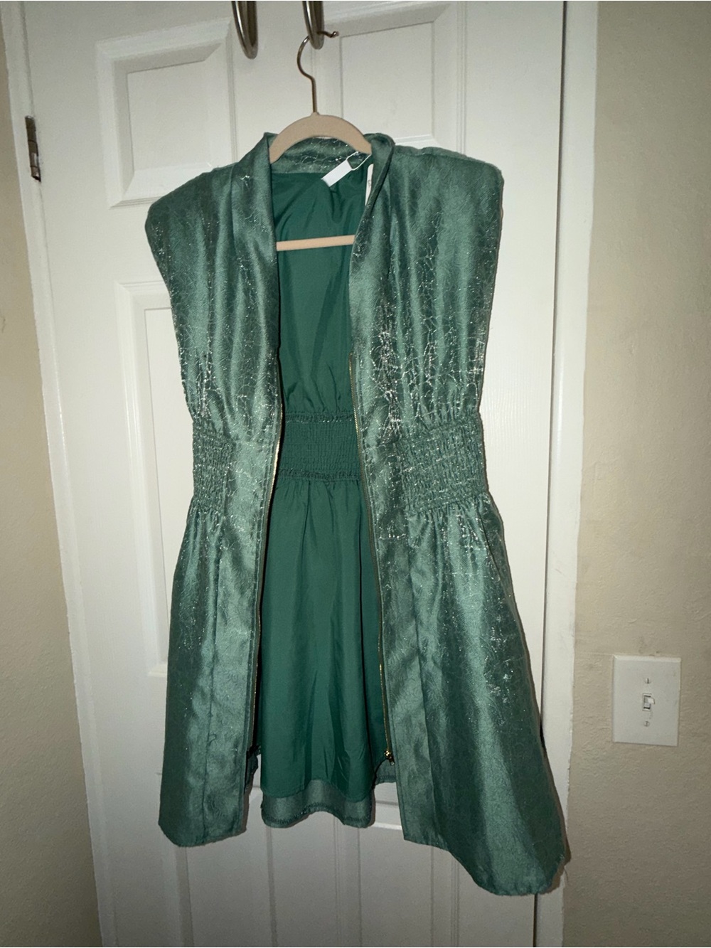 Green Satin Hooded Vest Dress